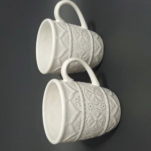 PIER 1 CHATEAU CLAIR Coffee Mugs Tea Cups White Hand Painted Stoneware